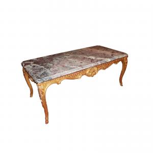 Early 1900s Louis XV style French coffee table, gold leaf gilt
